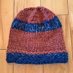 NEW Handcrafted Artisan Knitted Women's Winter Hat Blue Cranberry Rust Color
